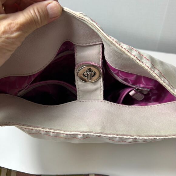 Coach #7459 Rare Ltd Ed Ivory Canvas Sage Leather Striped Strap Large Hobo Bag - Picture 8 of 15